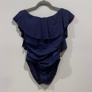 La Blanca Navy Ruffle One Piece Swimsuit